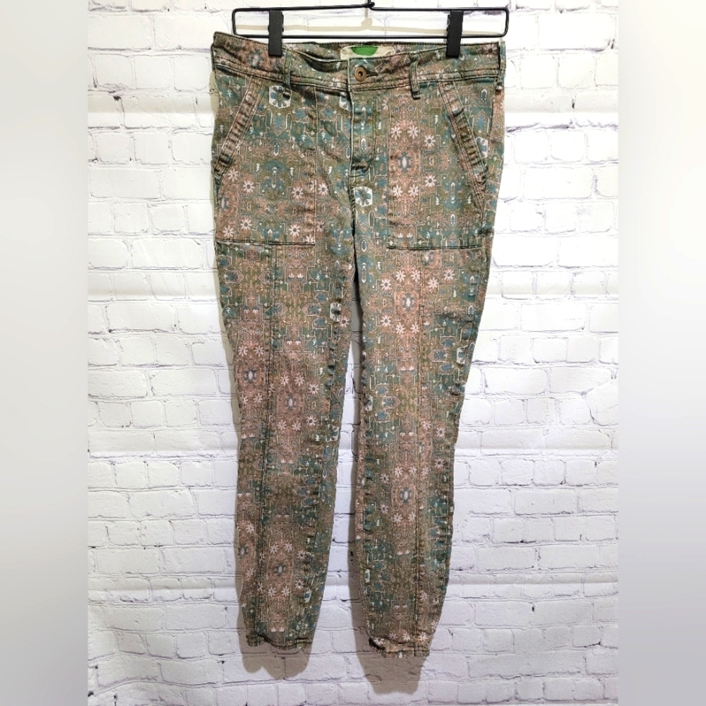 Anthropologie Size 27 Patterned‎ Skinny Pants Green Blue Brown Stretchy